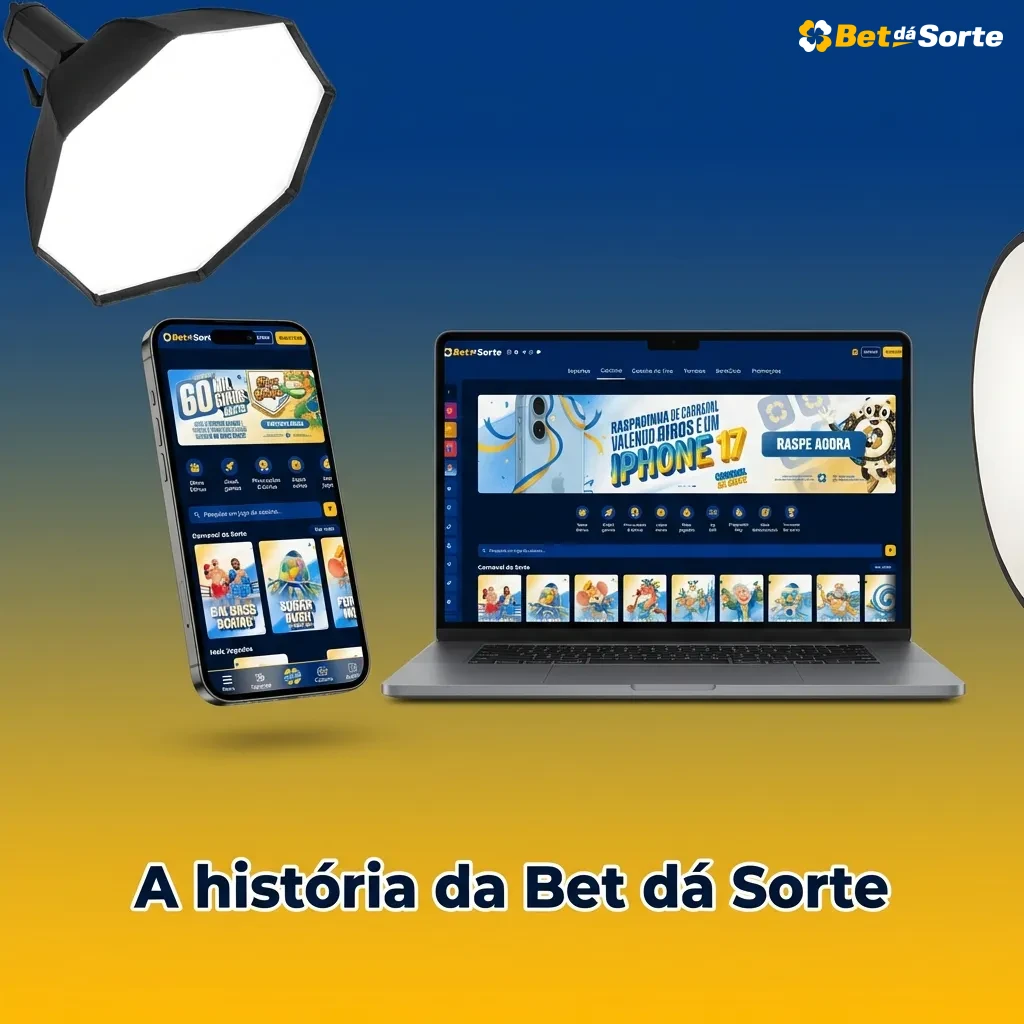 Ilustração moderna da história da casa de apostas Bet dá Sorte, focada em Brasil, tecnologia e jogo responsável