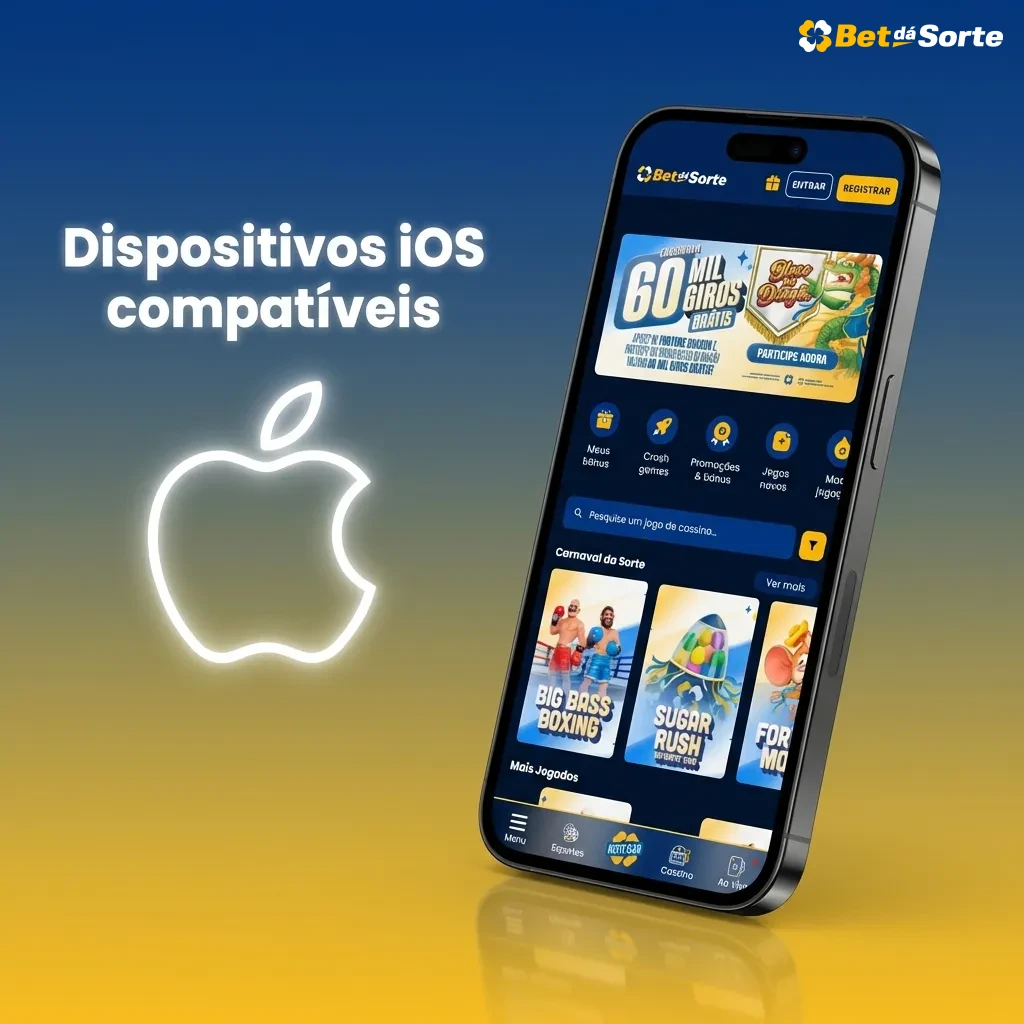 Tela em português listando modelos de iPhone compatíveis com o app Bet dá Sorte em dispositivos iOS recentes