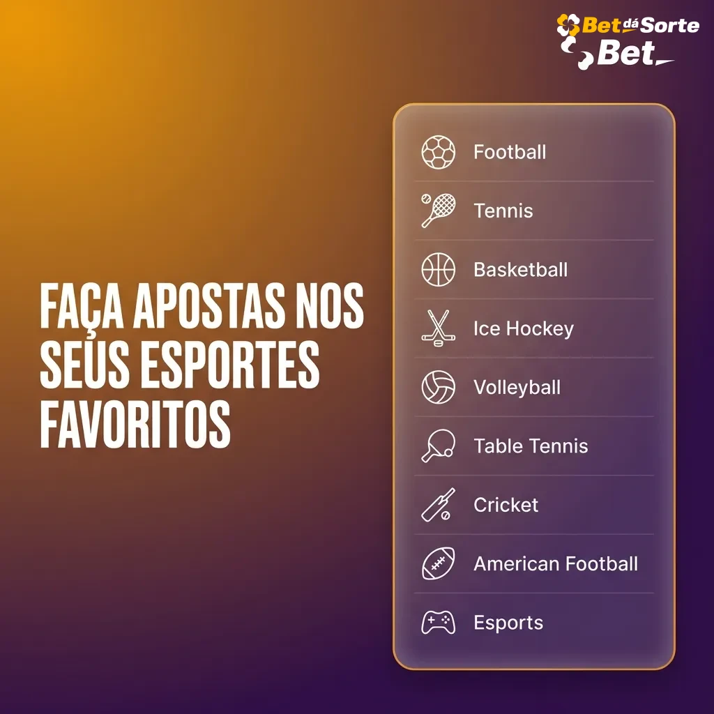 Banner Bet dá Sorte com ícones de futebol, basquete, vôlei e tênis, destacando apostas em campeonatos nacionais e internacionais