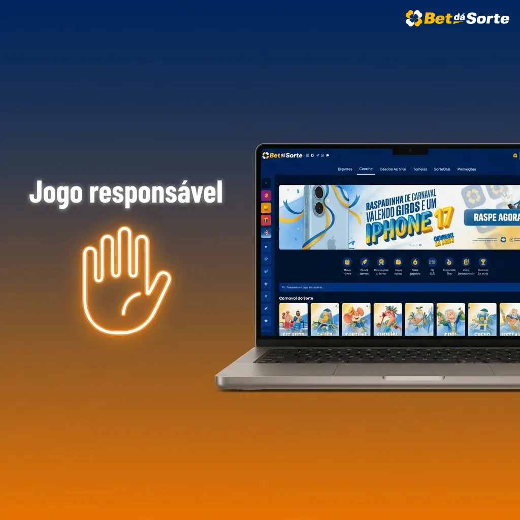 Banner “Jogo responsável” com ícones de apostas e lembretes de orçamento, controle emocional e limites seguros