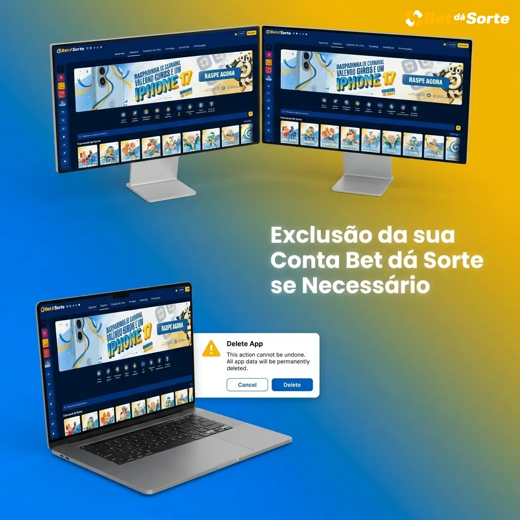 Ilustração de usuário solicitando exclusão da conta Bet dá Sorte em tela de suporte no computador