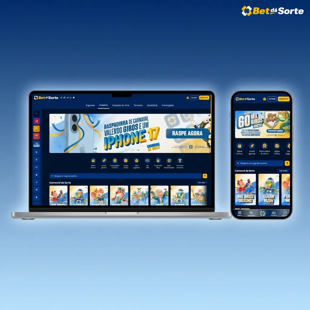 Tela inicial do site Bet dá Sorte com menu superior de apostas, login, cadastro e filtros laterais de jogos e campeonatos
