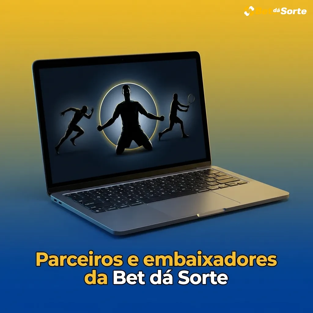 Montagem com ex-jogador, influenciadores de e-sports e cassino e clube regional representando parceiros da Bet dá Sorte no Brasil