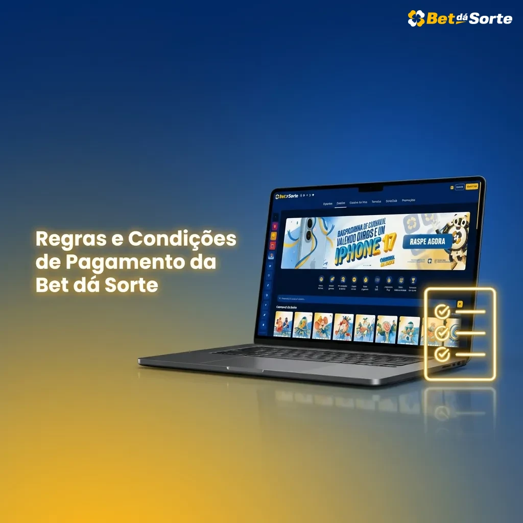 Tela da Bet dá Sorte exibindo regras de depósito e saque, segurança, verificação de identidade e requisitos de bônus.